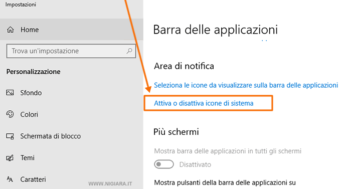 come eliminare l'icona del centro notifica di Windows 10