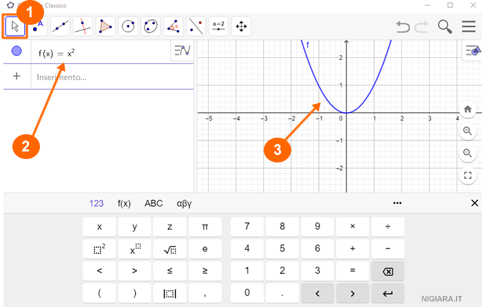 come disegnare il grafico di una funzione su Geogebra
