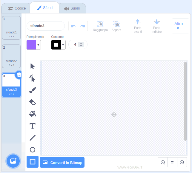 il tool grafico di Scratch per disegnare uno sfondo