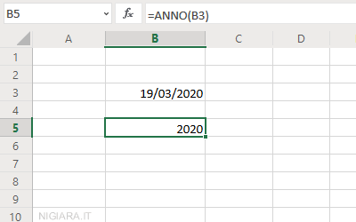 la funzione ANNO() mostra l'anno presente nella data