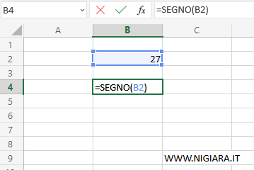 digita la funzione =SEGNO(B2) nella cella B4