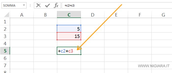 come fare la somma di due celle in Excel
