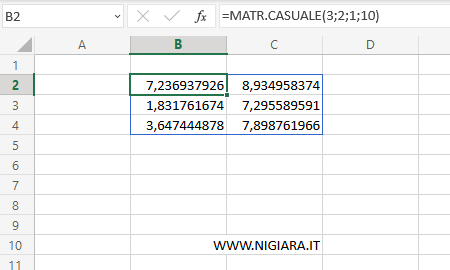 la matrice 3x2 con i valori random decimali