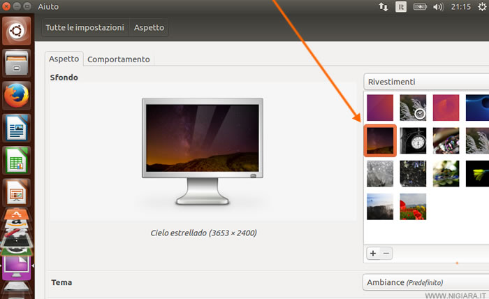 scegliere la nuova immagine di sfondo del desktop di Ubuntu
