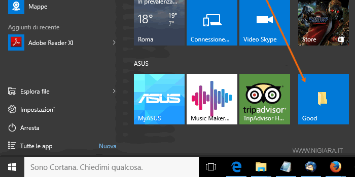 la cartella è stata aggiunta sul menù Start di Windows10