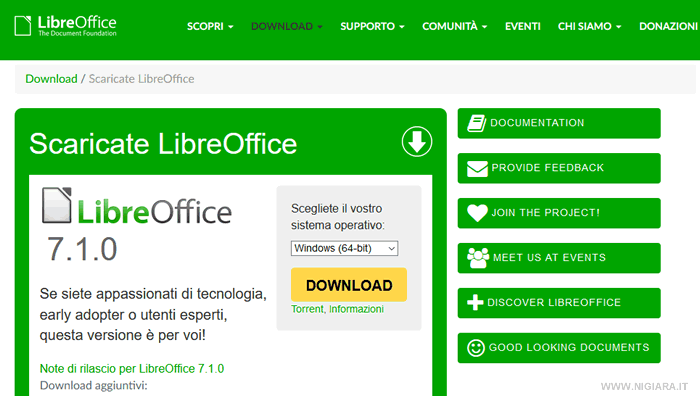 Scarica la versione di LibreOffice per Windows