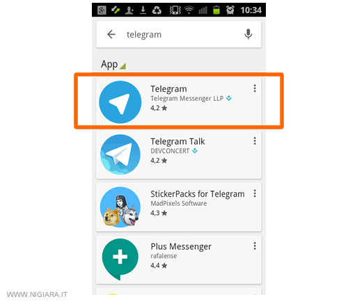 cerca Telegram sulle applicazioni disponibili su Play Store