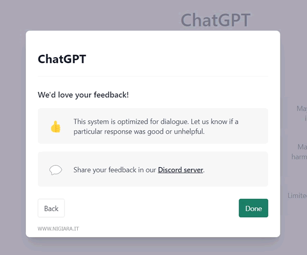 ChatGPT ti invita ad addestrare il modello