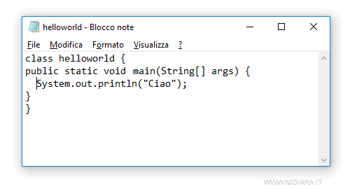 il file sorgente in Java su Blocco Note di Windows