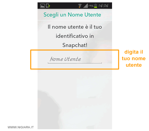 scegli il nome utente ( username ) da visualizzare su Snapchat