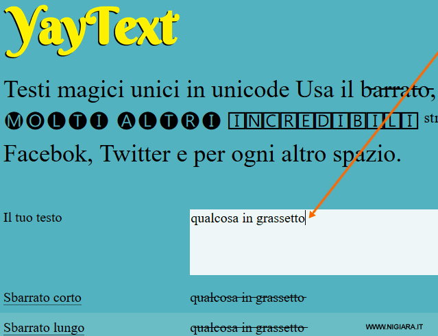la schermata del sito yaytext