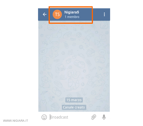 pigia sul nome del canale privato su Telegram per modificare le impostazioni e la configurazione