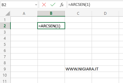 digita =ARCSEN(1) in B2