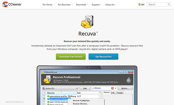 scarica e installa la versione gratuita di Recuva