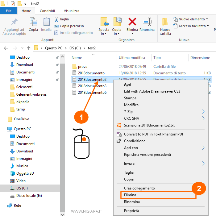 come eliminare un file spostandolo nel cestino di Windows 10