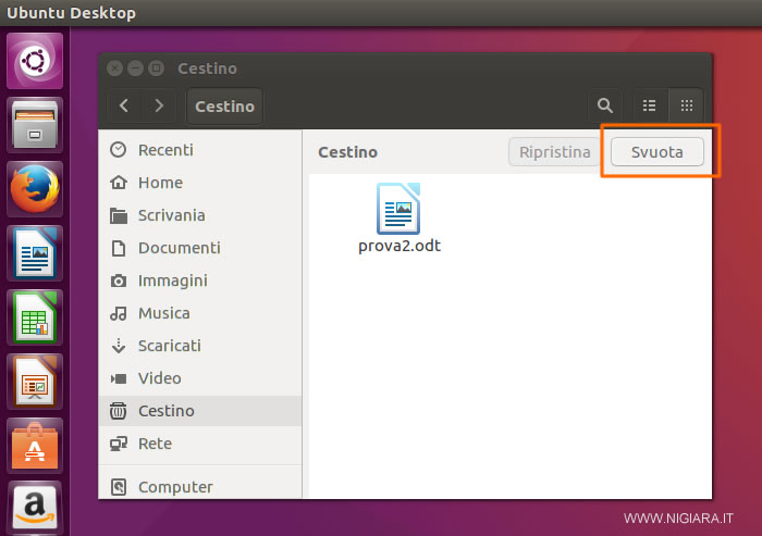 clicca sul pulsante Svuota per svuotare il cestino di Linux Ubuntu