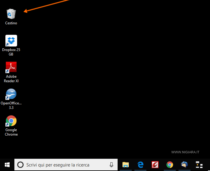 clicca sull'icona del cestino sul desktop di Windows