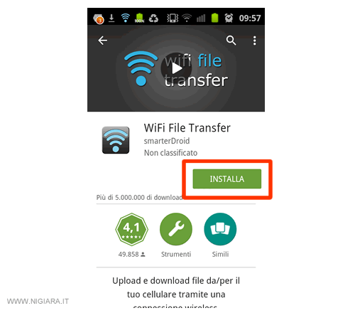 installazione di Wi-Fi File Transfer per sistema operativo Android