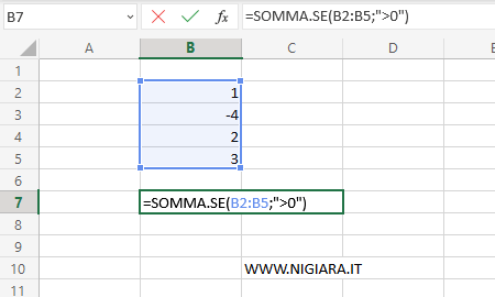 digita =SOMMA.SE(B2:B5;">0") 