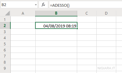 come mostrare la data e l'ora corrente su Excel