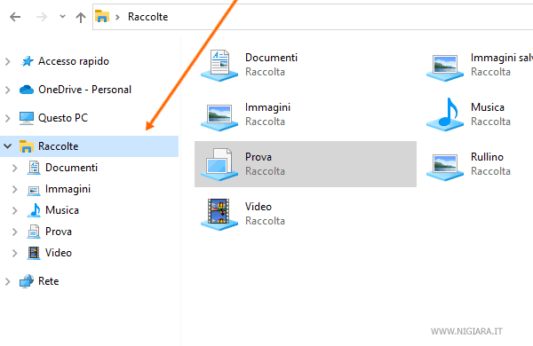 le raccolte sono visibili su Esplora File di Windows
