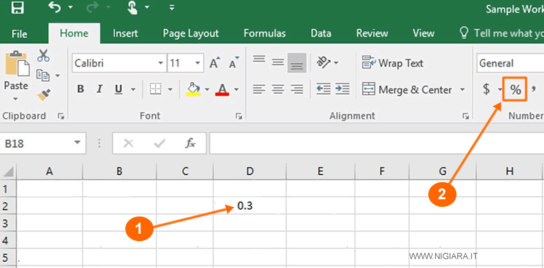 il pulsante della percentuale su Excel