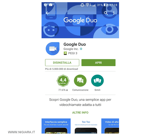 l'applicazione Google Duo è stata installata sul cellulare