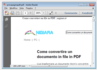 un esempio di file pdf creato con la stampante virtuale