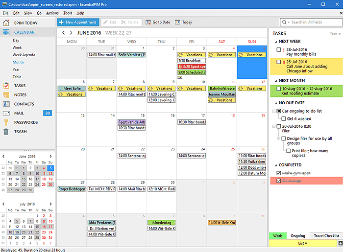 una schermata del software EssentialPIM
