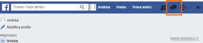clicca sull'icona delle chat di Facebook in alto a destra