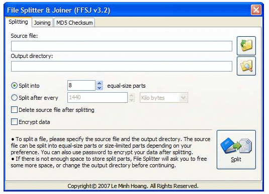 una schermata di Fast File Splitter & Joiner
