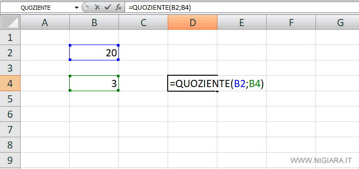 come si calcola la divisione senza il resto su Excel