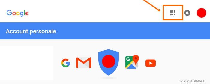 clicca in alto a destra sull'icona del menù principale dell'account Google