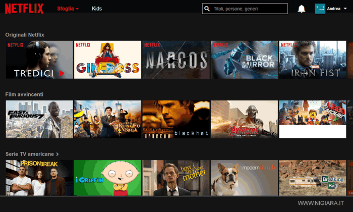 la home page di Netflix