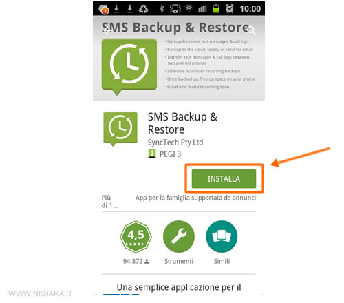 installa l'app SMS Backup & Restore sullo smartphone