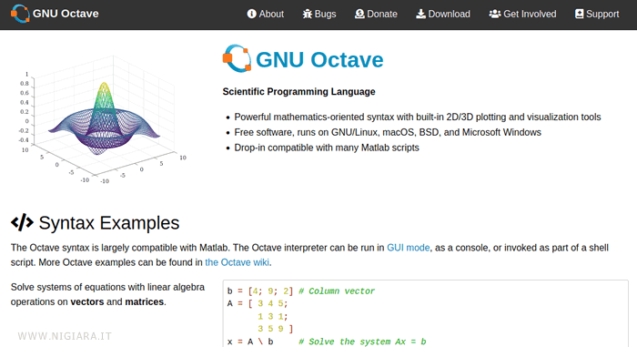il sito web ufficiale di GNU Octave