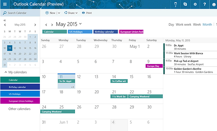 una schermata di Outlook Calendar