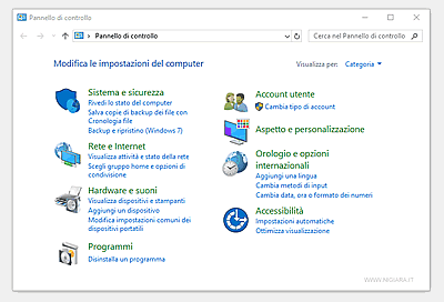 il pannello di controllo di Windows 10