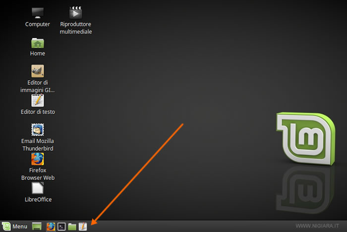 il pannello di Linux Mint è la barra inferiore sullo schermo