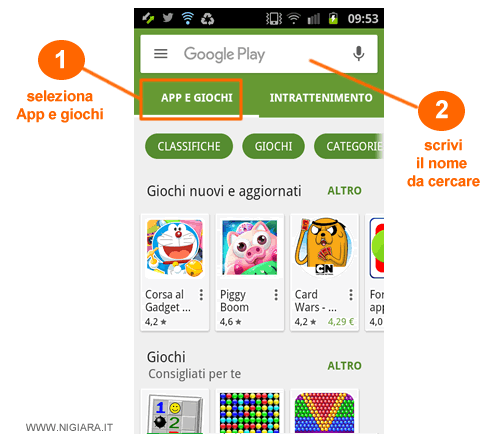 ricerca l'applicazione su PlayStore
