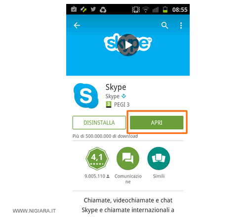 Skype è stato installato sullo smartphone