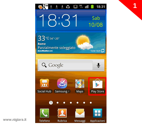 clicca su PlayStore dalla schermata principale su Android