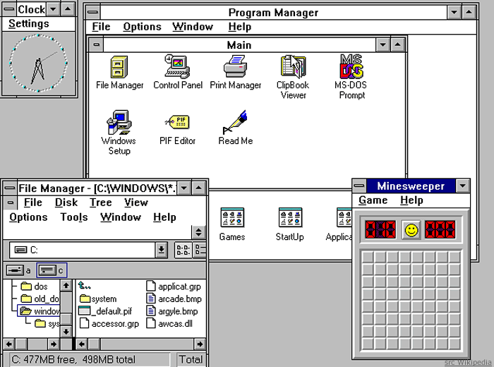 una schermata di esempio dell'interfaccia-utente nel software Microsoft Windows 3.1
