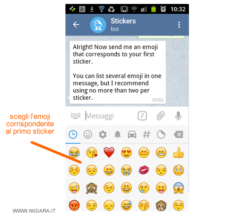 seleziona l'emoji corrispondente allo stickers