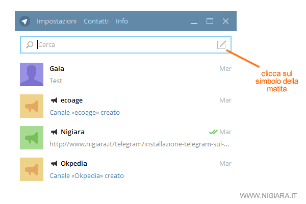 apri il menu di Telegram Desktop per aprire un nuovo gruppo o canale