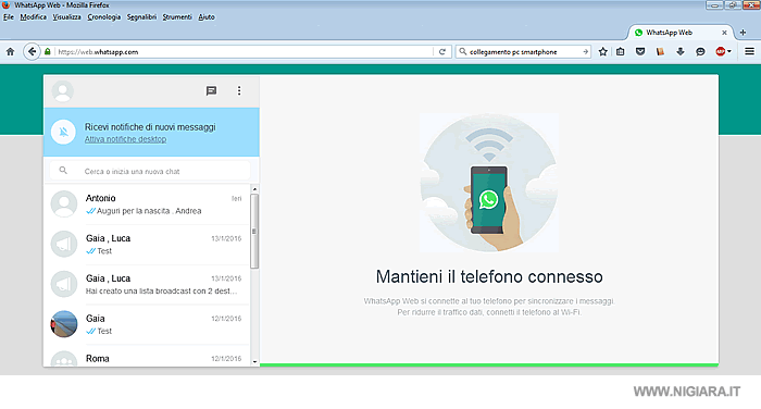 La versione di Whatsapp sul browser del tuo computer desktop