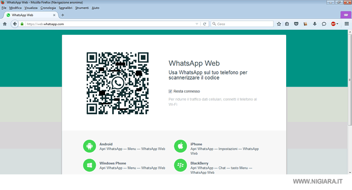 l'home page sul browser del servizio Whatsapp Web