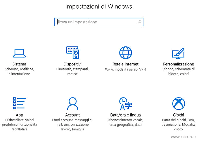 apri le impostazioni di Windows 10